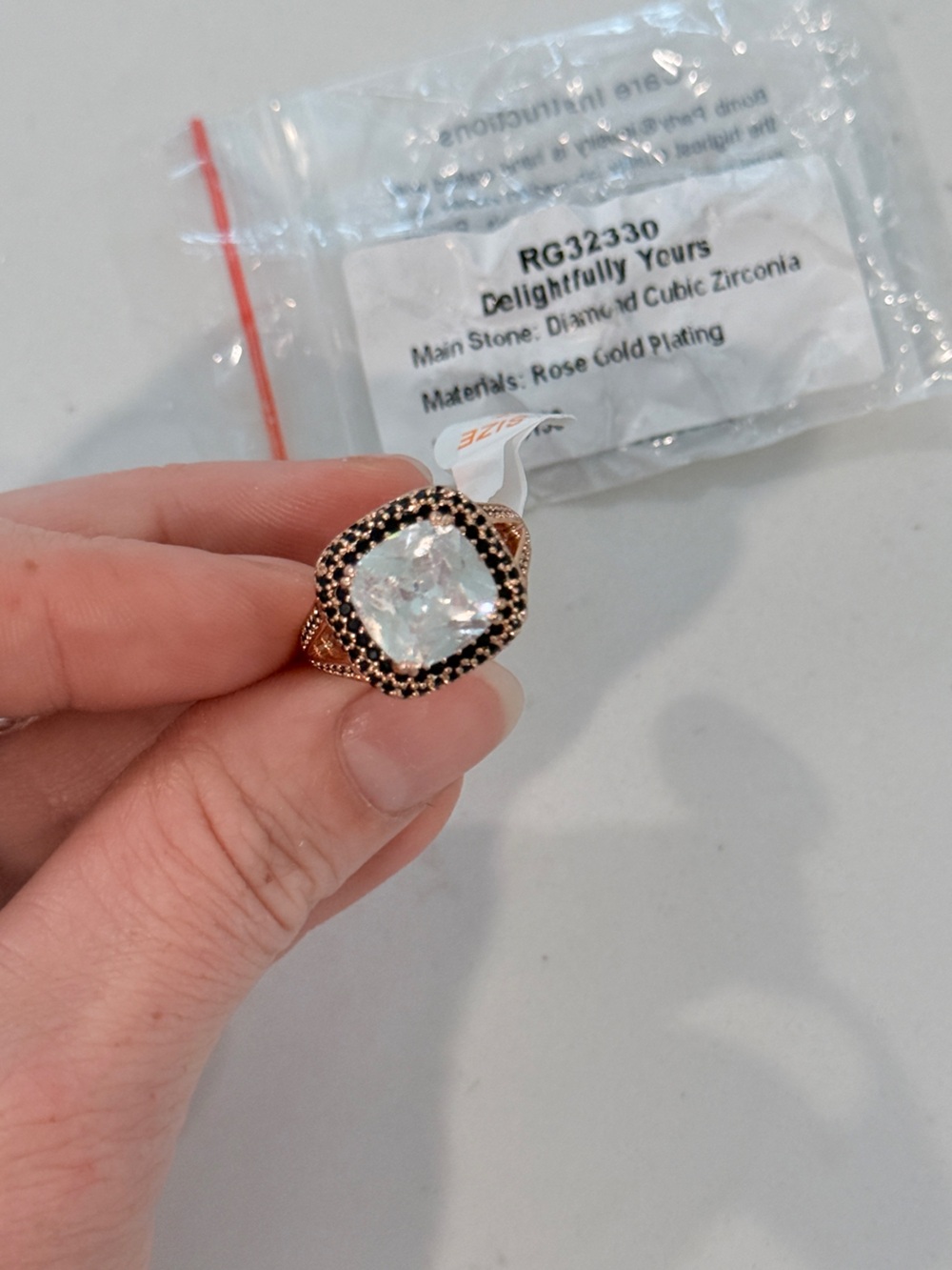Delightfully Yours, BP, Rose Gold Plated Cushion-Cut CZ and Black Onyx Ring